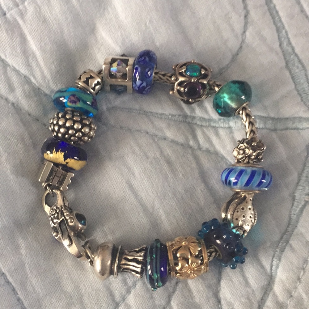 Troll bracelet. Sterling, murano glass and 14k